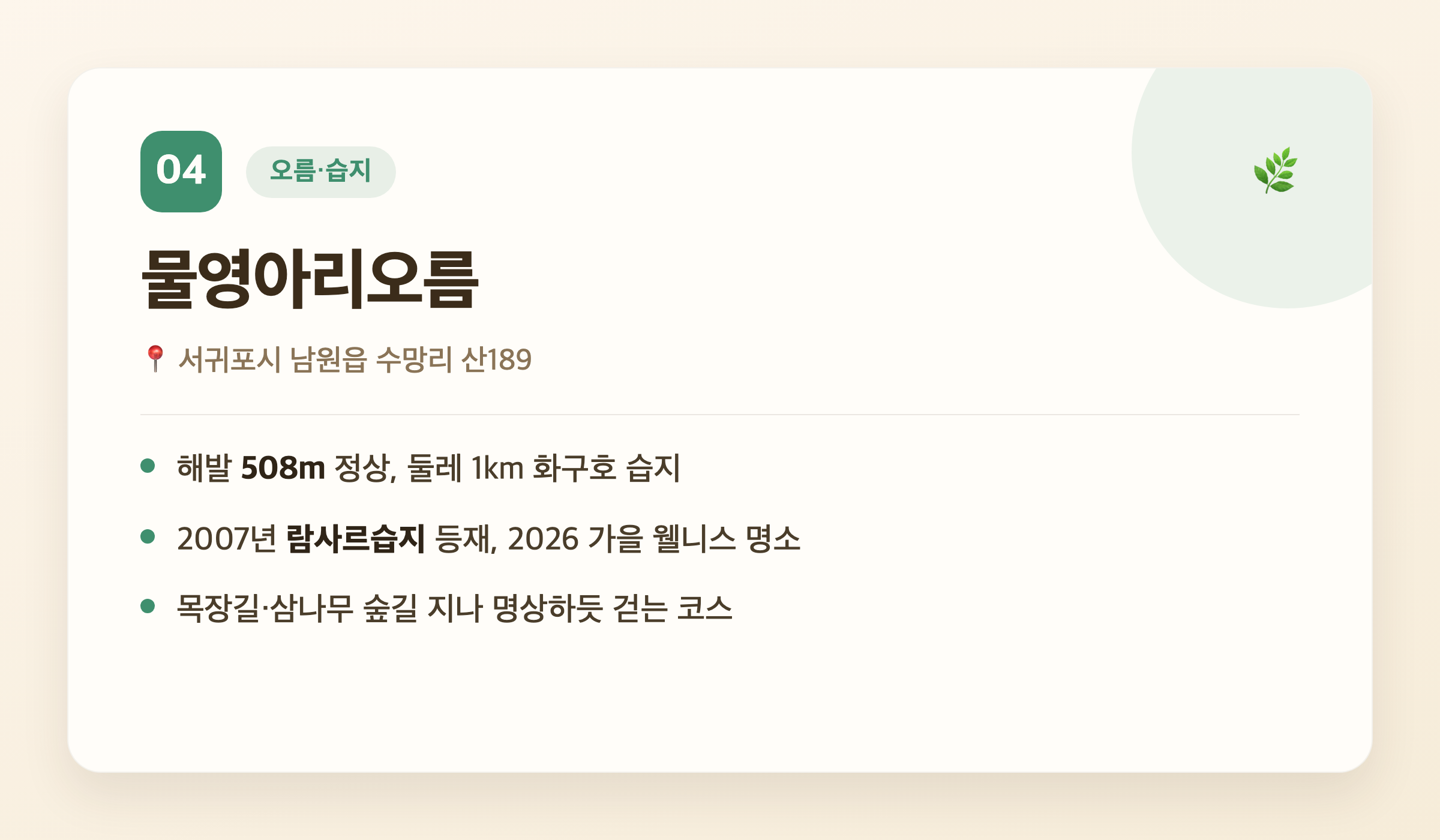 물영아리오름 핵심 정보 - 위치, 람사르습지, 산책 코스